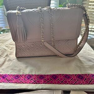 Tory Burch Cream Quilted Shoulder Bag with Chain Strap
